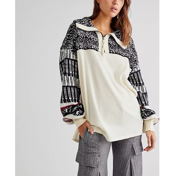 Free People Sweaters - Free People Monty Swit Fair Isle Puff Sleeve Pullover Thermal Sweater